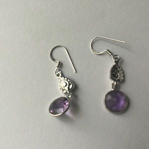 Amethyst, Sterling Silver Dangling Earrings